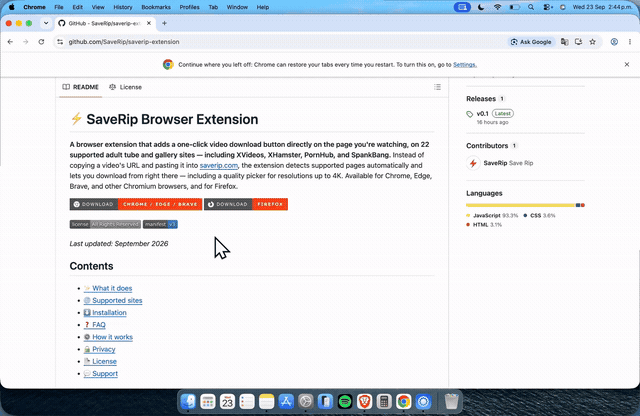 Step-by-step tutorial installing the SaveRip extension on Chrome